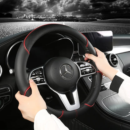 All Seasons Leather Diamond Steering Wheel Cover - Universal Fit for 14.5-15 Inch, Durable, Anti-Slip Design