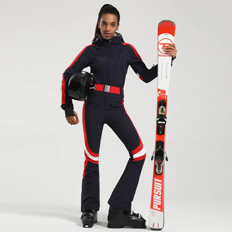 Gsou Women’s Winter Snow Jumpsuit – One-Piece Ski Suit, Thermal Waterproof & Windproof Outdoor Sportswear for Snowboarding