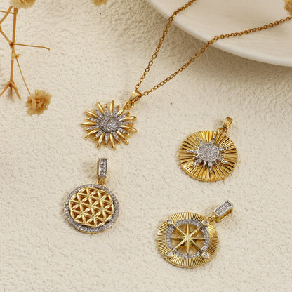 18K Gold Plated Sunflower Star Pendant – Brass Micro Pave Cubic Zirconia DIY Necklace Jewelry Making Charm