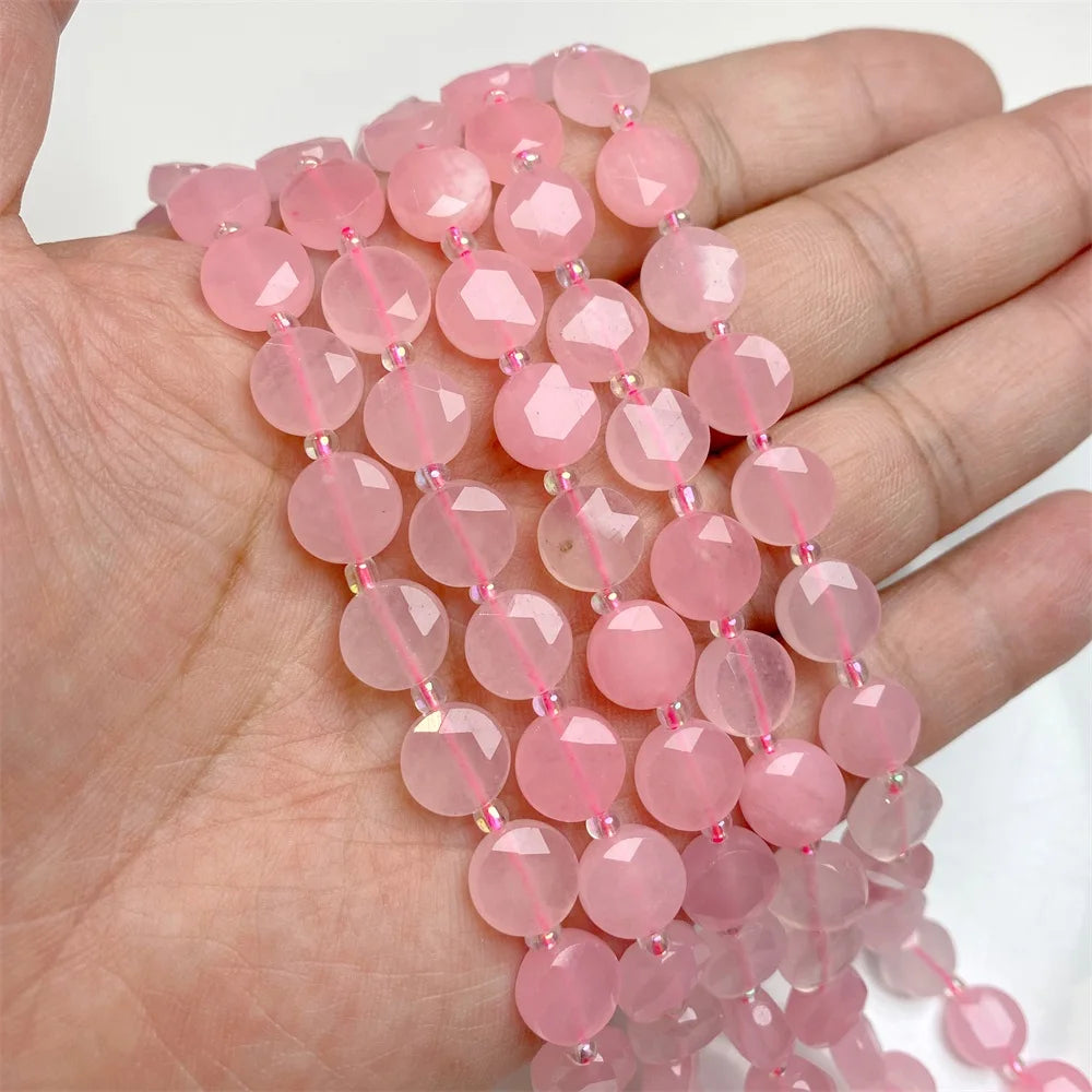 10mm Natural Gemstone Beads - Flat Round Faceted Crystal Jade Loose Beads for DIY Necklace & Bracelet Jewelry Making