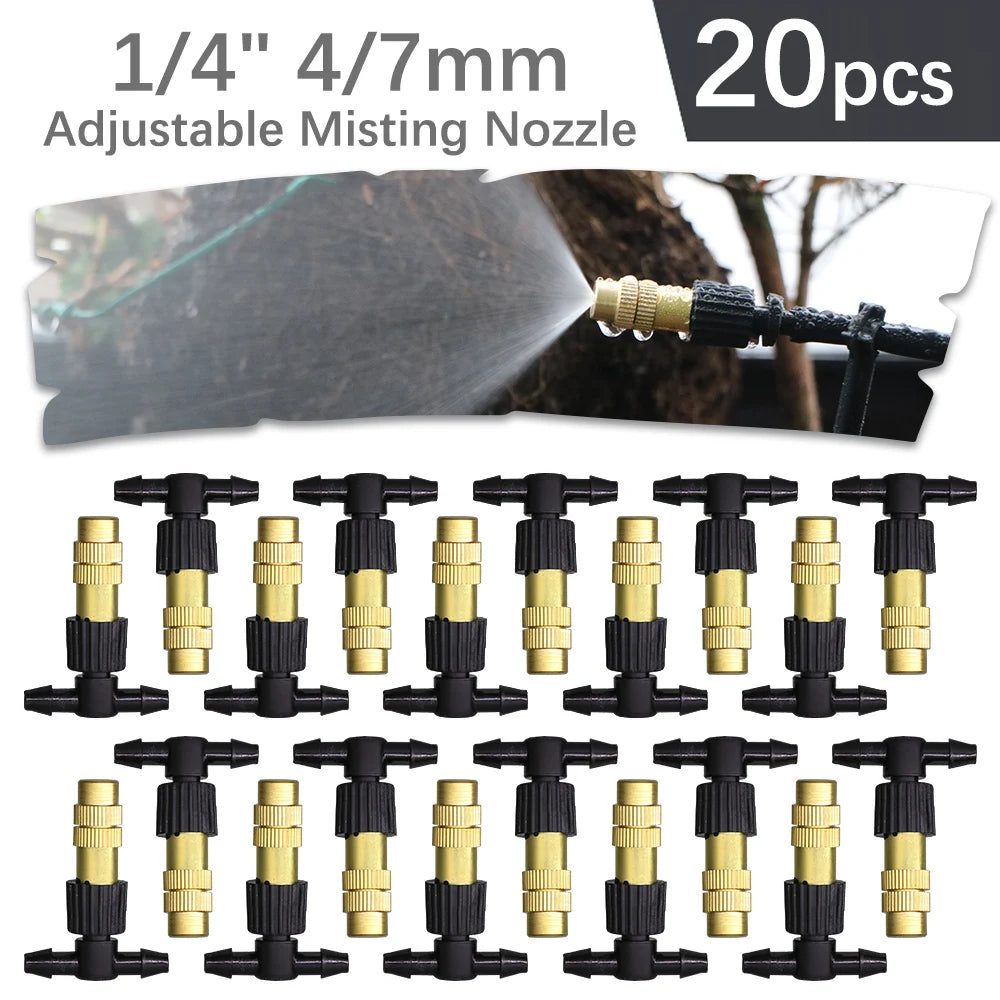60W Self-Priming Misting Pump Kit 30–10m Cooling System with Adjustable Nozzle Atomizer for Garden Irrigation & Watering System