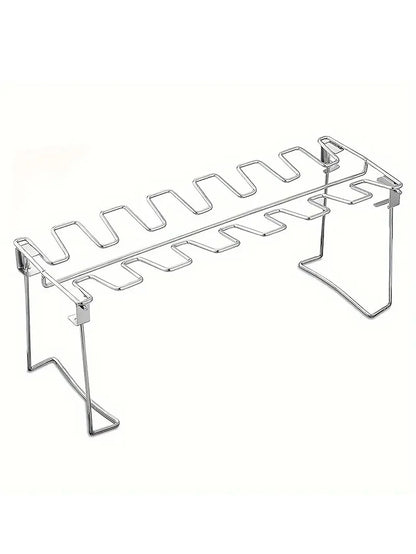 14-Slot Stainless Steel Chicken Leg Rack with Drip Tray – Heavy-Duty Grill & Smoker Wing/Drumstick Holder