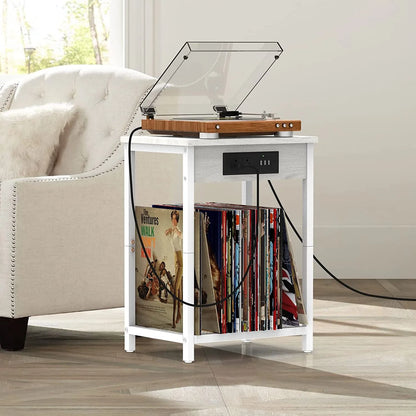 Set of 2 Nightstands with Charging Station - Bedside Tables with USB Ports and Outlets, 2-Tier End Table with Storage Shelf