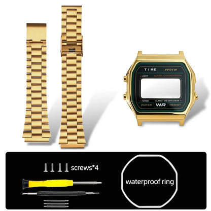 F-91W Stainless Steel Watch Case Mod Kit - Metal Shell Upgrade for Casio F91W, A158W, A159W & 593 Watches
