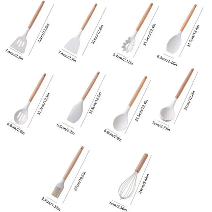 19-Piece Food Grade Silicone Kitchenware Set – Cooking Spoon, Shovel, Cutting Board, Fruit Knife & Chef Knife