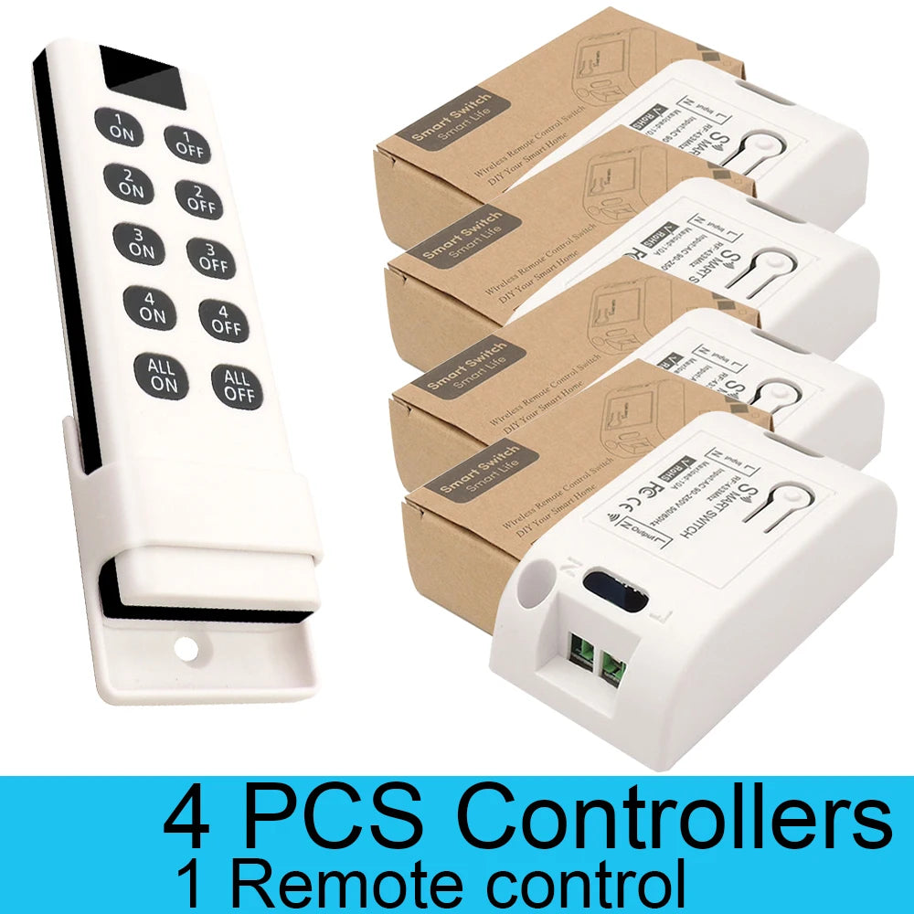 Wireless RF 433MHz Remote On/Off Light Switch Controller, AC 220V 10A Relay for Ceiling Lamp, LED, and Fan Smart Home Control