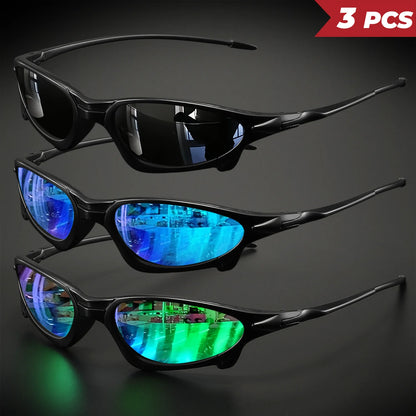 3PCS Futuristic Sports Sunglasses Set – Small Frame Wraparound UV400 Eyewear | Colorful Cycling, Fishing & Travel Protective Outdoor Sunglasses