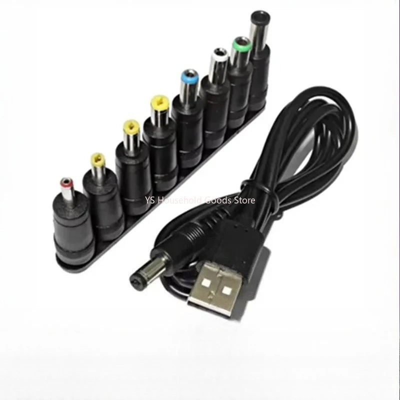 USB to DC 5.5x2.1mm Power Cable - 8-Connector Tips for CCTV Cameras and TV Boxes
