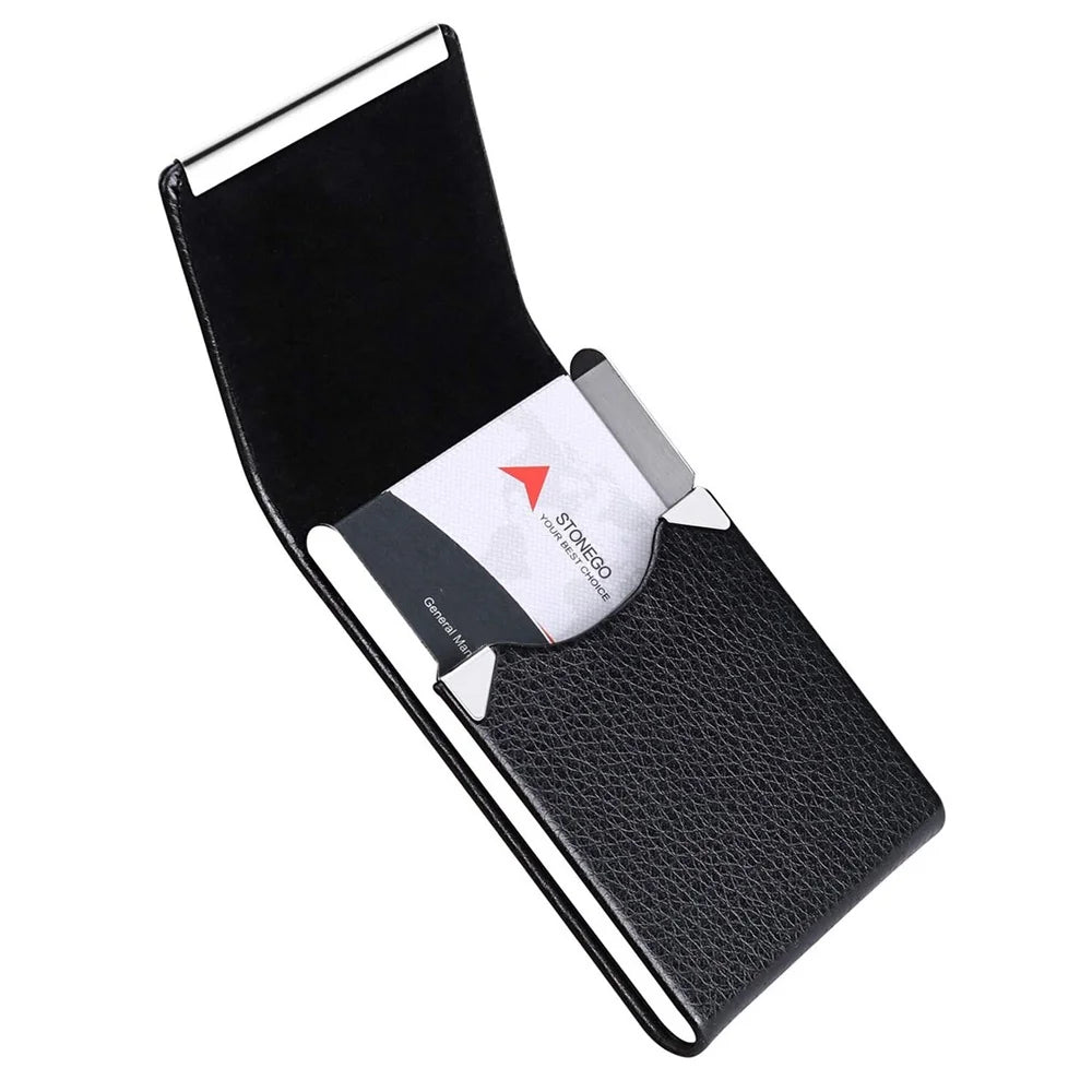 Slim PU Leather Business Card Holder Case – Metal Pocket Holder with Magnetic Closure for Name Cards