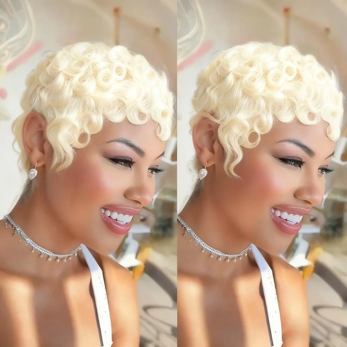Brazilian Remy Human Hair Wig - Short Curly Pixie Cut Full Machine-Made Wig for Women