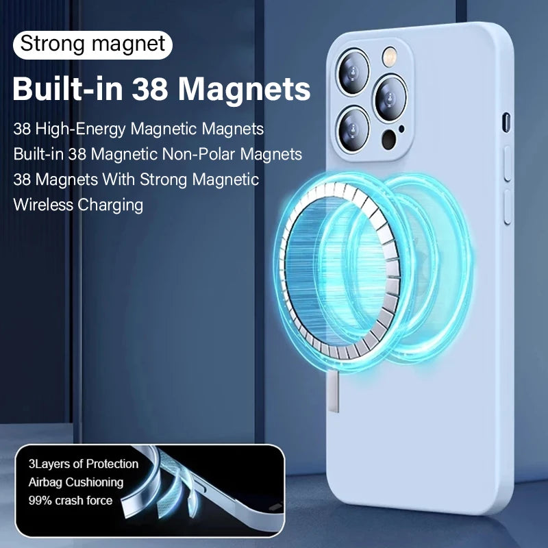 MagSafe Magnetic Silicone Case - Original Wireless Charging Cover for iPhone 15 14 13 12 11 Pro Max Mini X XR XS 8 Plus