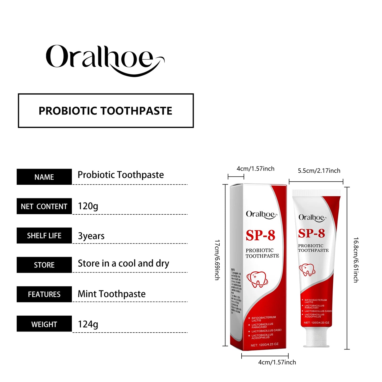 SP-8 Probiotic Whitening Toothpaste – Mint Fresh Breath, Deep Clean, Plaque & Stain Removal for Oral Hygiene