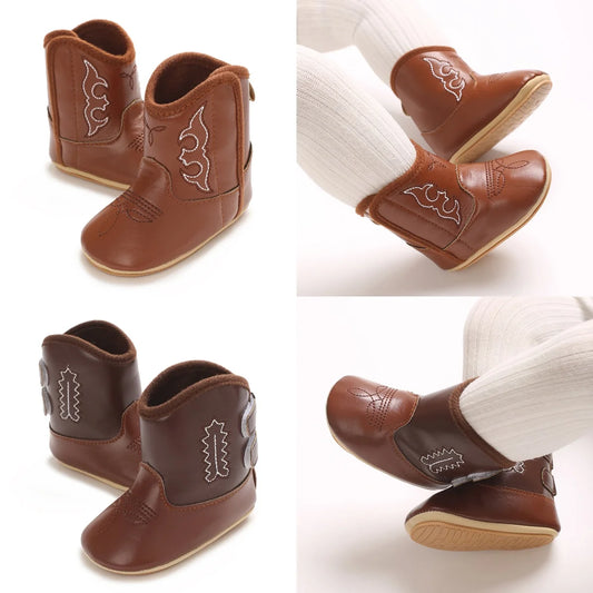 Autumn Embroidered Denim Boots for Newborns – Ethnic Style Soft Soled First Walking Shoes