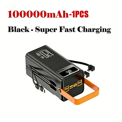 120W 100000mAh Fast Charging Power Bank - Large Capacity Portable Outdoor Power Supply for Camping and Travel