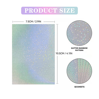 50-Piece Holographic Sand-Star Vinyl Sticker Set - Transparent Self-Adhesive Overlay Sheets for Laminating, 7.4 × 10.5 cm