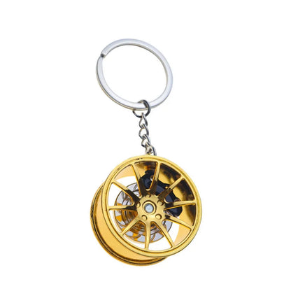 Wheel Hub Car Keychain – 3D Alloy Tire & Brake Disc Fidget Toy Keyring Pendant for Bags, Gadget Gift