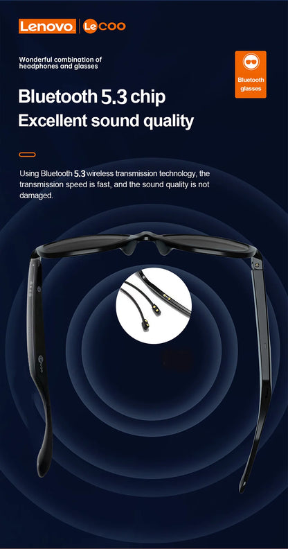 Lenovo Lecoo C8 Lite Bluetooth 5.3 Sunglasses – Wireless HiFi Earphones, HD Calls, Anti-Blue Light for Outdoor & Driving