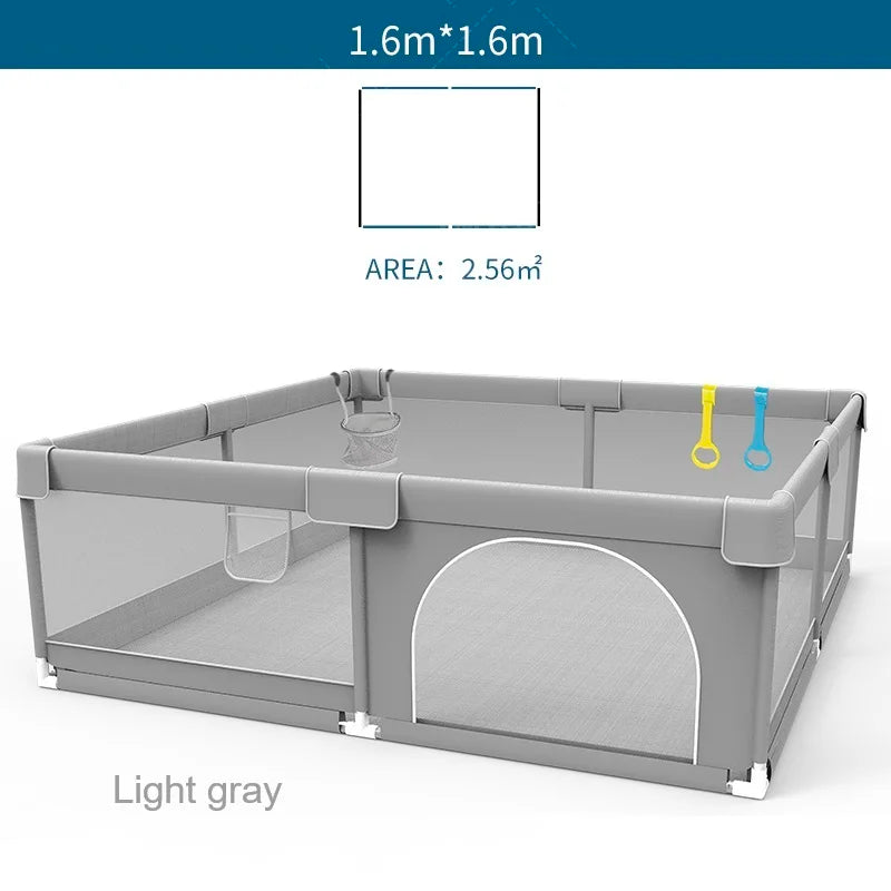 IMBABY Baby Playpen – Light Gray Corralito with Pull Ring, Child Safety Barrier Fence and Ball Box for Baby Playground
