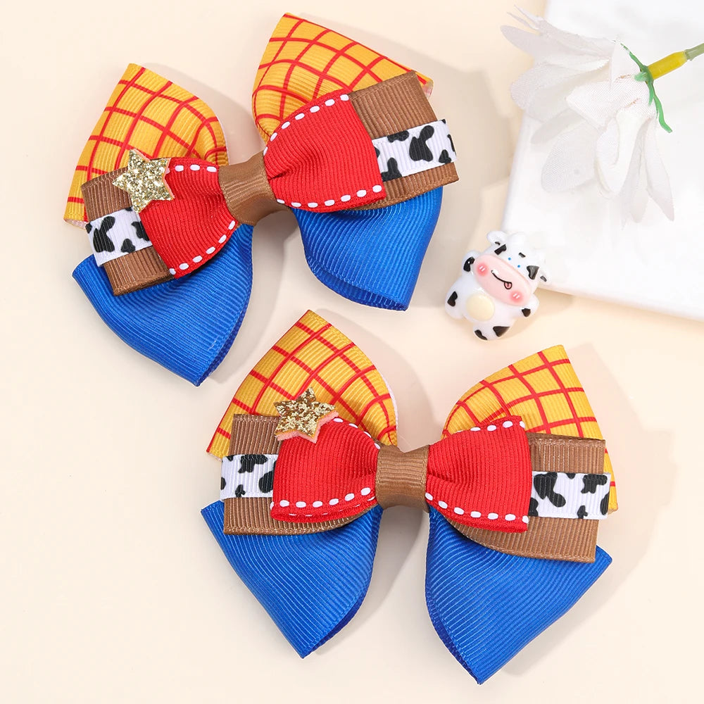 2PCS 3-Layer Bow Hair Clips - Sparkly Star Ribbon Ponytail Hairpins for Girls, Kids & School