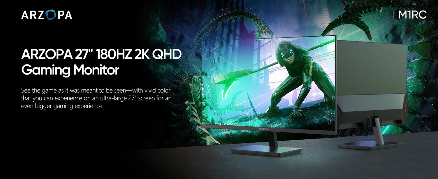 ARZOPA 27-Inch QHD Gaming Monitor — 180Hz Fast IPS, 1ms Response, FreeSync PC Monitor M1RC