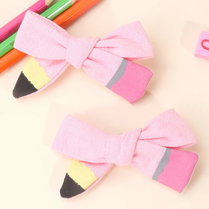 2Pcs Pencil Bow Hair Clips - Cute Kawaii Back to School Hairpins for Girls Kids