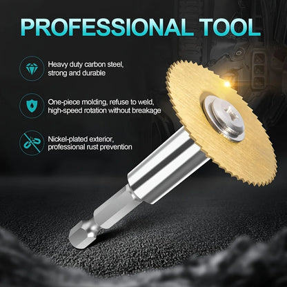 7Pcs HSS Saw Blade Set - Titanium Coated Hex Shank Cutting Discs for Wood, Metal, Tile, Stone, Glass & Plastic