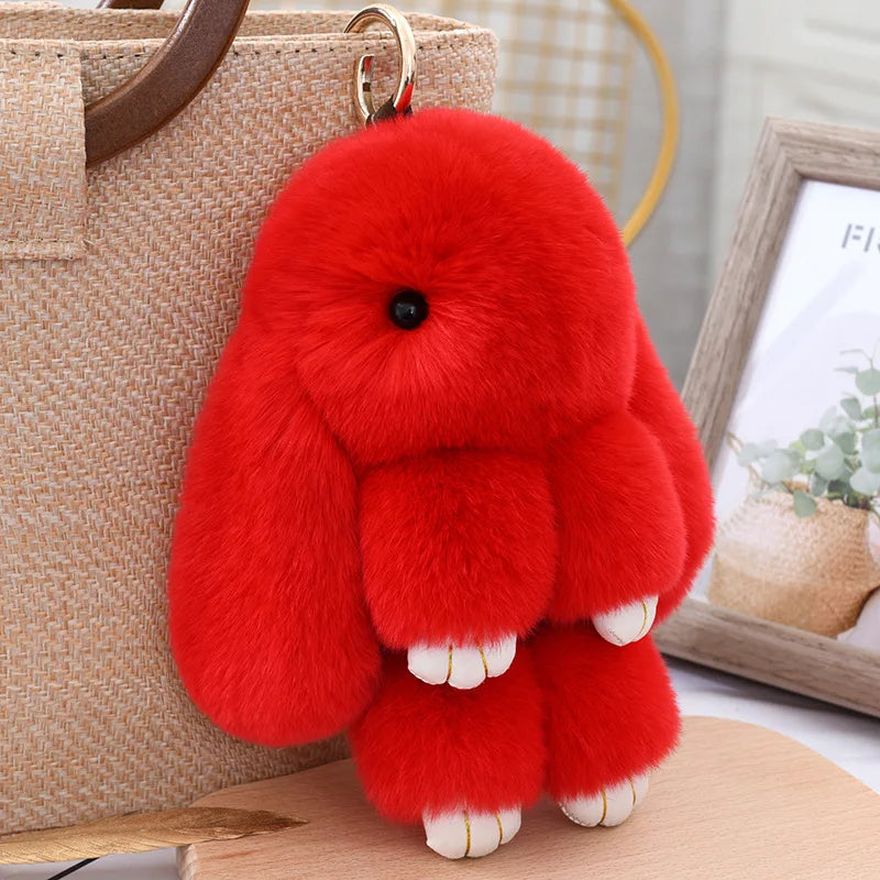 100% Natural Rex Rabbit Fur Keychain – Fluffy Bunny Bag Charm, Doll Toy & Lovely Pendant