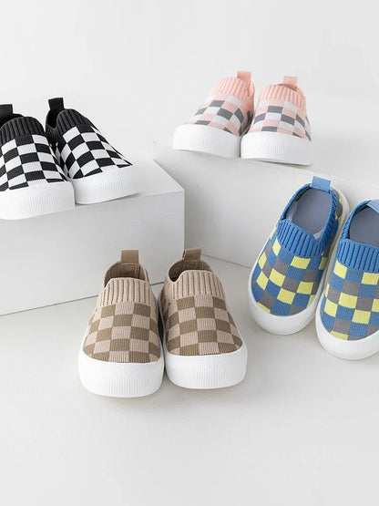 2025 Spring Toddler Slip-On Shoes – Non-Slip First Walkers for Boys and Girls, Classic Plaid Sneakers