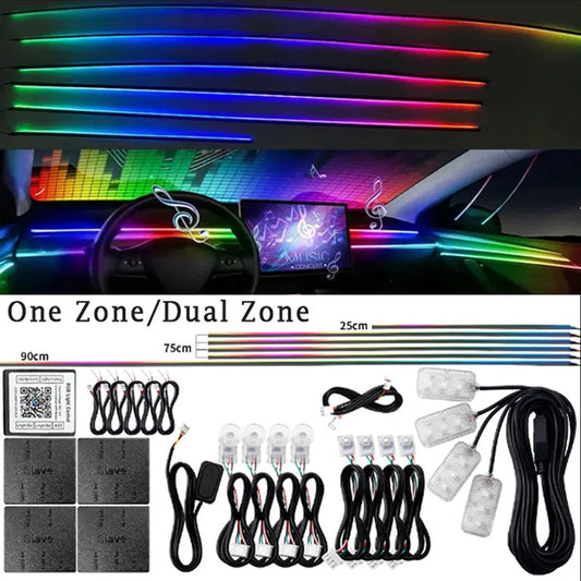 6/10/14/18-in-1 LED Car Ambient Lights – RGB 213 64-Color Acrylic Strips, Rainbow Symphony Streamer Interior Atmosphere Lamp Kit