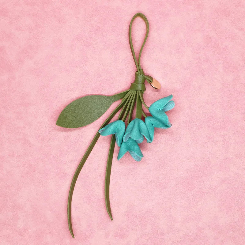 Genuine Leather Flower Bag Pendant Keychain – Original Handmade Osmanthus & Tulip Design, Exquisite Floral Charm for Bags & Accessories