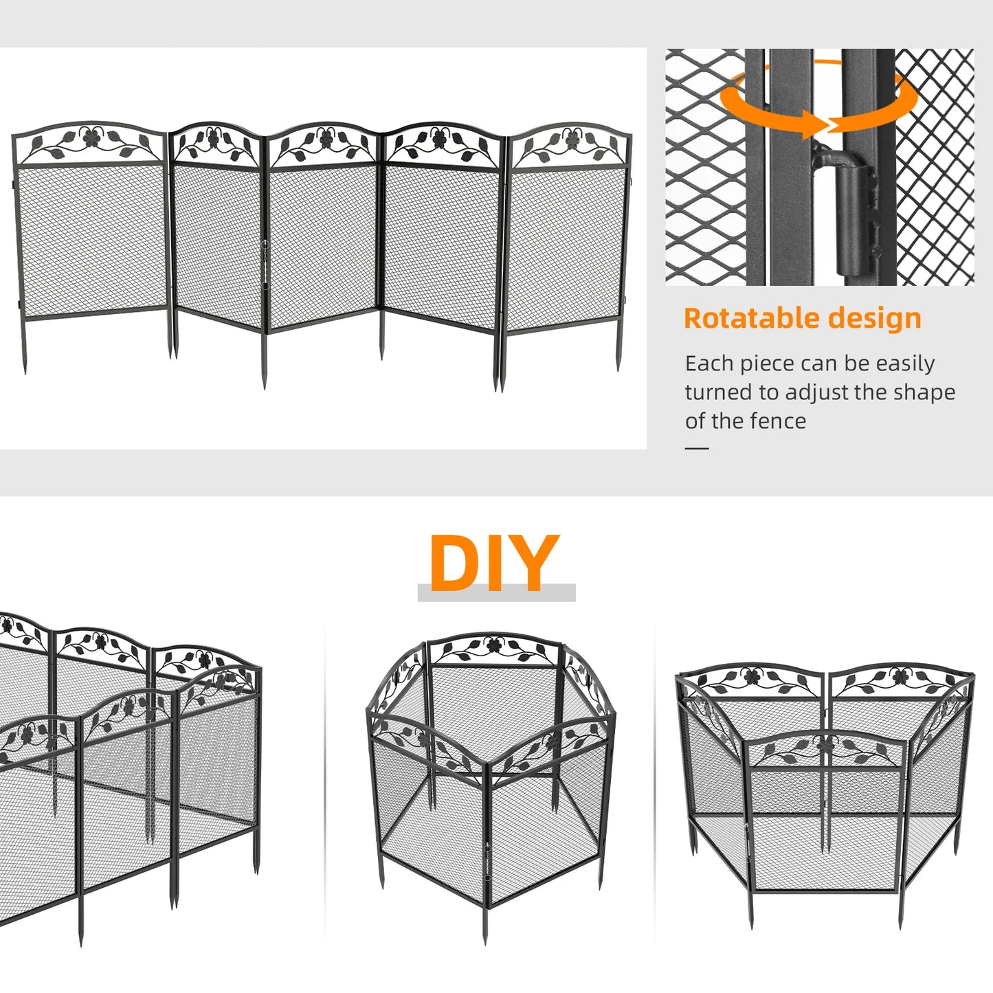 5Pcs Metal Garden Fence Panels - Decorative Iron Lawn Border and Animal Barrier for Outdoor Landscaping