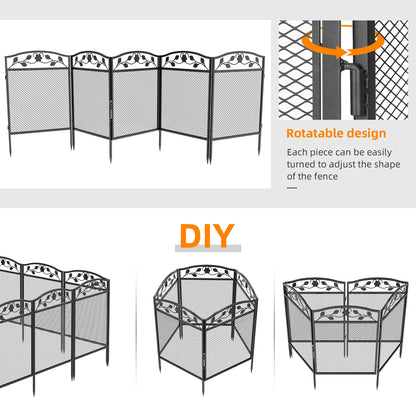 5Pcs Metal Garden Fence Panels - Decorative Iron Lawn Border and Animal Barrier for Outdoor Landscaping
