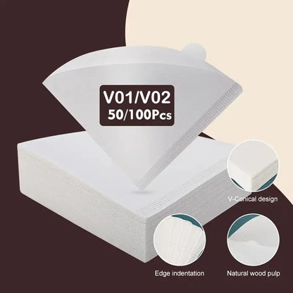 50/100pcs Disposable Cone Coffee Filter Paper – Easy Pour Over Drip Filters for Coffee Machines & Tea Brewing