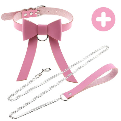 Pink Gothic Punk Collar Necklace - Cute Adjustable Couple Role-Play Choker with Matching Lanyard, Gift for Her