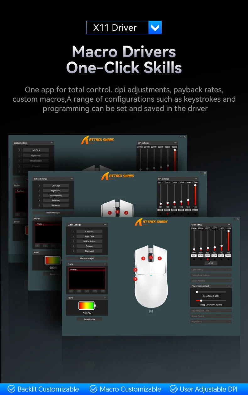 Attack Shark X11 Tri-Mode Wireless Gaming Mouse – 2.4GHz/Wired/Bluetooth PAW3311 22000DPI RGB PC Mouse 400IPS