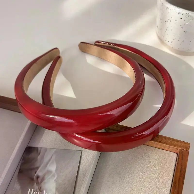 Retro Red Leather Sponge Headband – Fashionable Hair Hoop for Women, Wash Face & Party Hair Accessories Gift