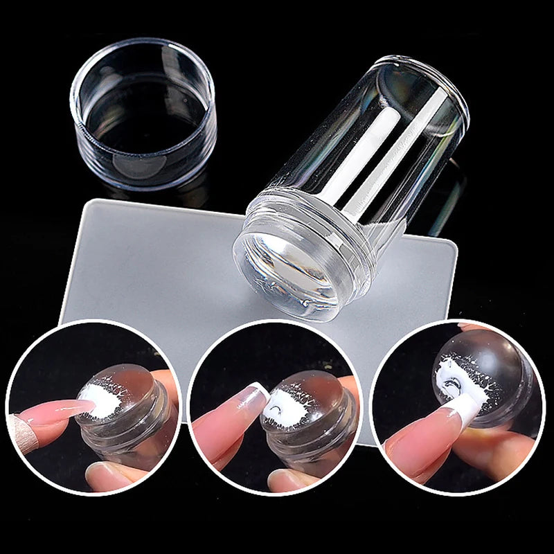 Clear Jelly Nail Stamper Set - Silicone Nail Art Stamp Tool with Scraper for Manicure Designs