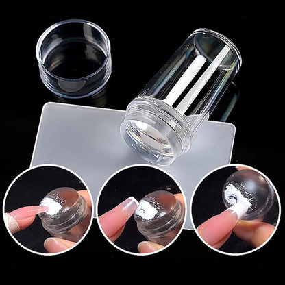 Clear Jelly Nail Stamper Set - Silicone Nail Art Stamp Tool with Scraper for Manicure Designs