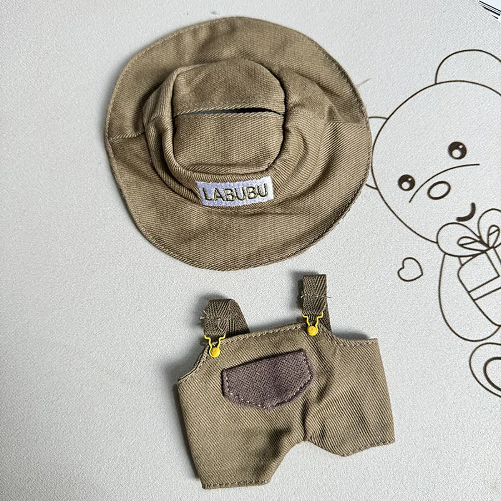 17cm Labubu Doll Clothes Set - Macaron Overalls with Color-Matched Accessories for Dolls