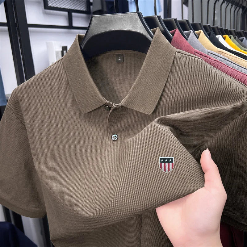 Men's Luxury Cotton Polo Shirt - 100% Cotton Short Sleeve Business Casual Summer Top