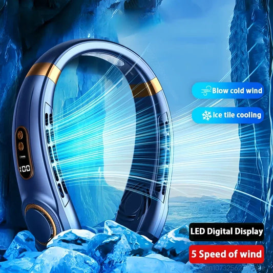 Portable Neck Fan - Hands Free Bladeless Personal Cooling Fan with LED, 4 Cooling Plates & 4000mAh Rechargeable Battery