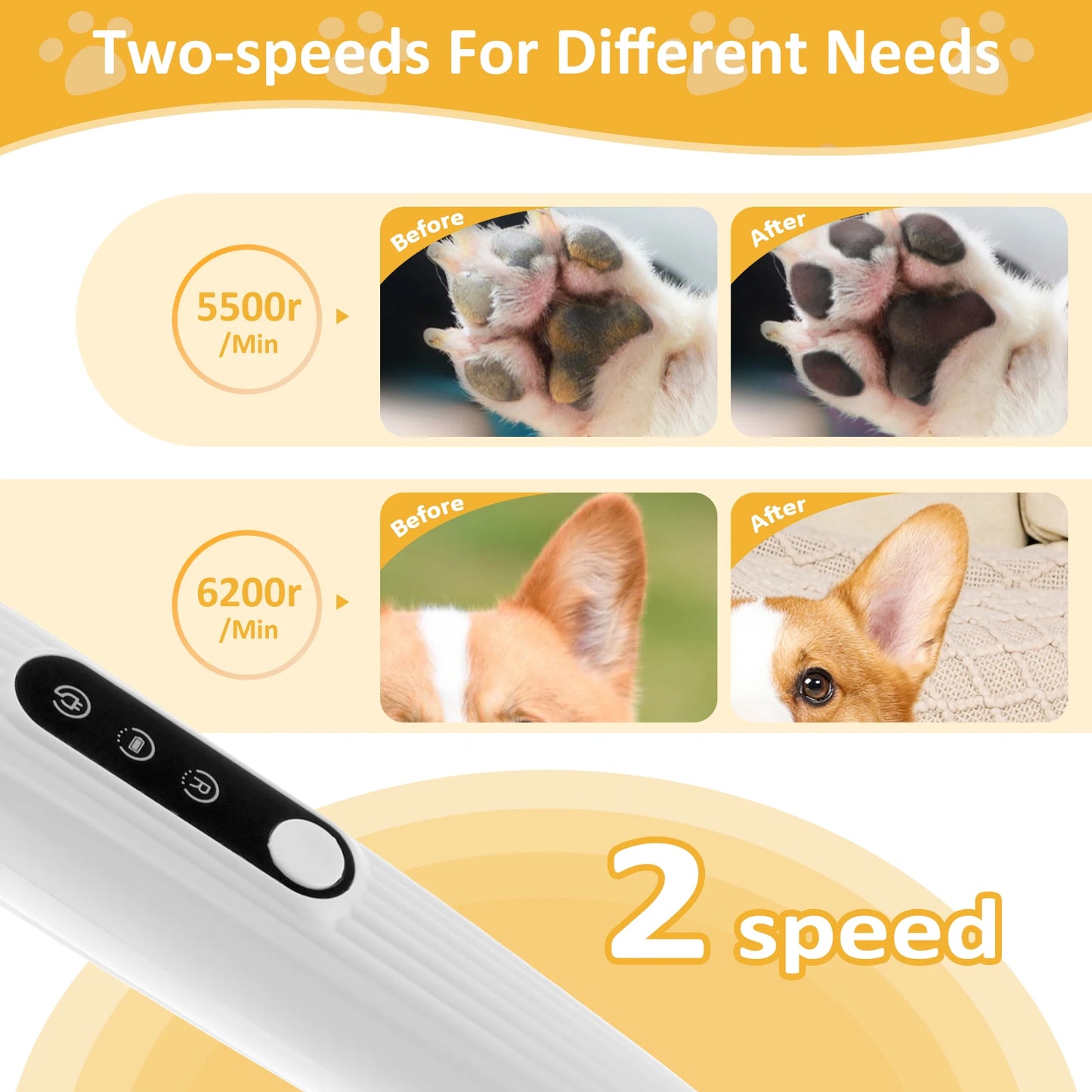 Pet Dog & Cat Paw Trimmer - LED Light, Low Noise, Waterproof Cordless Hair Clipper Grooming Tool