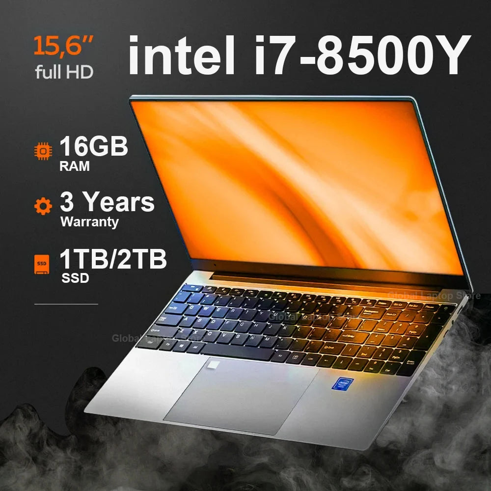 15.6" Laptop — Intel i7-8500Y, 16GB RAM, 1TB SSD, Windows 11 Pro Notebook with Fingerprint Unlock for Office & Gaming