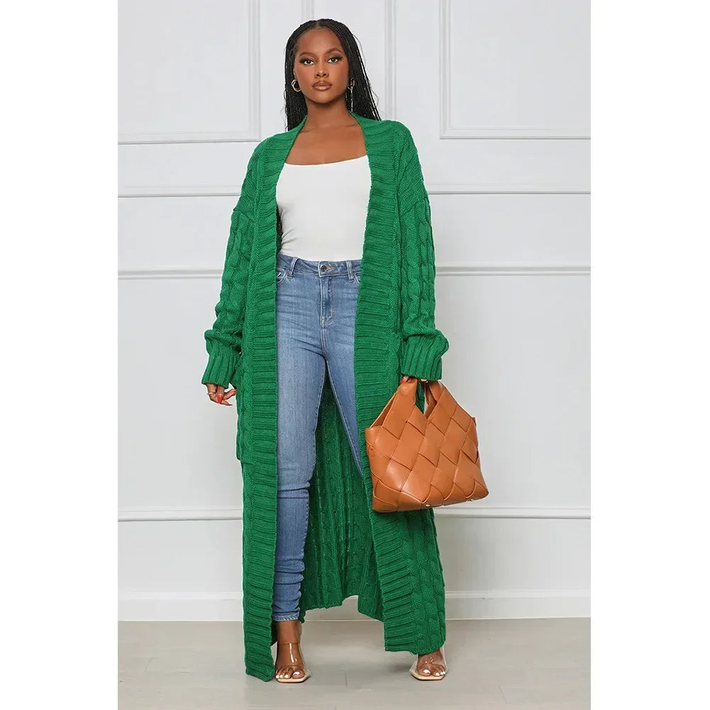 Women’s Yellow Knitted Cardigan – Long Sleeve Crochet Sweater Jacket for Autumn & Winter