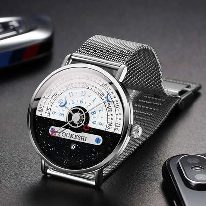 Men’s Fashion Mesh Band Quartz Watch — Business Wristwatch with Calendar Reloj Hombre