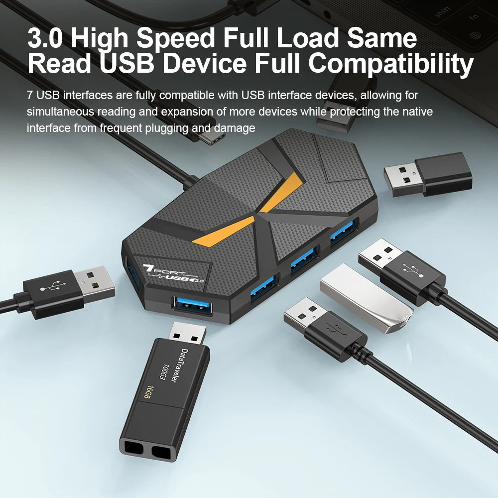 7-Port USB 3.0 Hub Type-C Docking Station — High-Speed 5Gbps Adapter for Laptop, Hard Drive, Mouse & Keyboard