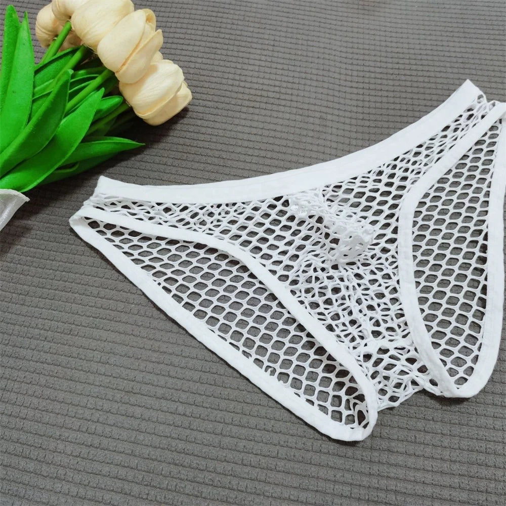 Men’s Mesh Transparent Briefs – Sexy See-Through Fishnet Underwear, Breathable Plus Size Comfort Fit Male Panties
