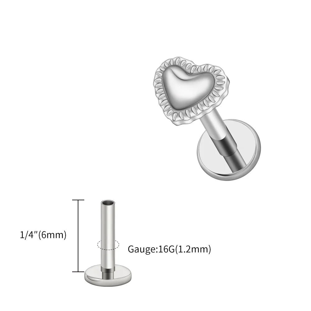 Right Grand ASTM F136 Titanium 16G Heart Labret Stud Earring – Lip, Monroe, Helix, Tragus & Conch Cartilage Piercing Body Jewelry