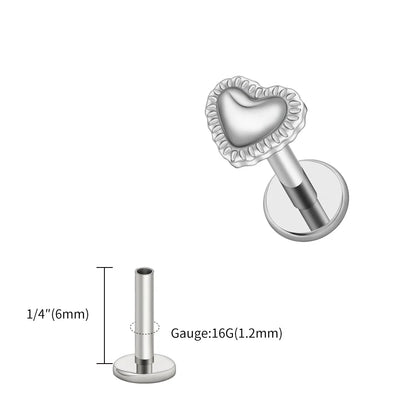 Right Grand ASTM F136 Titanium 16G Heart Labret Stud Earring – Lip, Monroe, Helix, Tragus & Conch Cartilage Piercing Body Jewelry