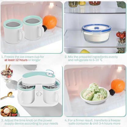 Home Ice Cream Maker with Dual Bowls – Easy-to-Use & Clean Electric Ice Cream Machine in White & Green